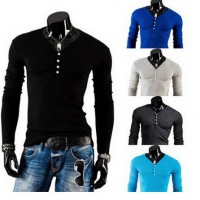 Camiseta con cuello en V manga larga ocasional